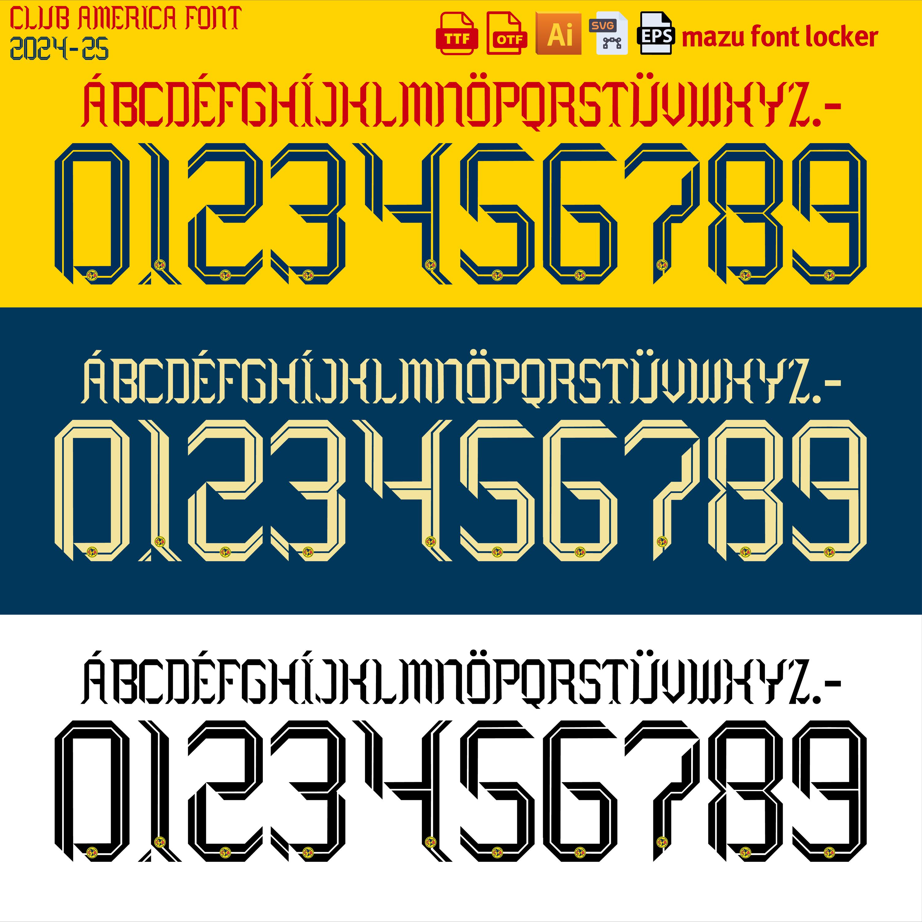 Club America 2024-2025 Font: Jersey Numbers & Letters
