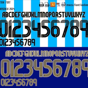 Argentina Copa 2024 Font Vector: Jersey Numbers & Letters (Digital Download)