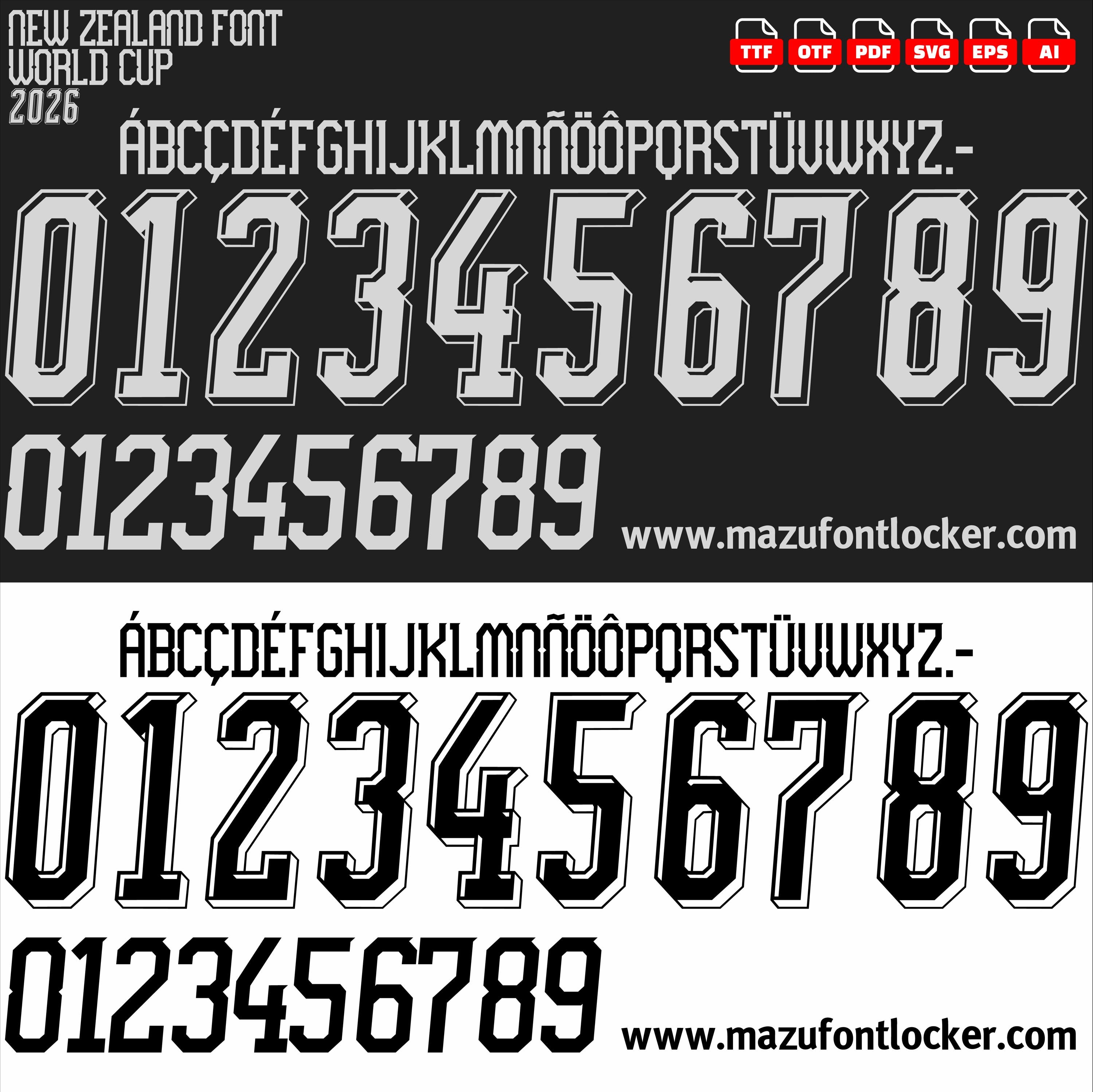 New Zealand World Cup 2026 Home & Away Font Vector (digital