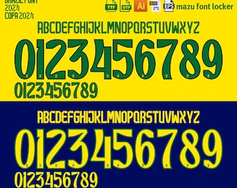 Brazil Copa 2024 Font Vector: Jerseys Name & Numbers (Digital Download)