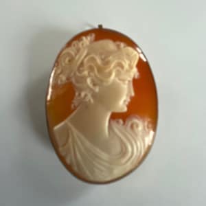 Antique Hand Carved Shell Cameo Pendant Brooch, Estate Jewelry
