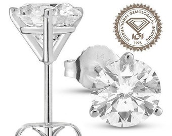 Moissanite Martini Round 3-Prong Studs Earring Set in 14K White Gold with Certificate/Bridal/Bridesmaid Gift