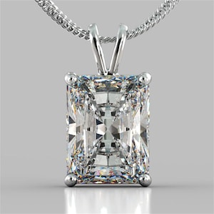 Emerald Shape Pendant Radiant Cut CZ Cubic Zirconia Solitaire Bridal Necklace in 14K Gold
