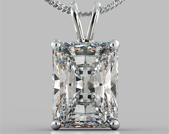 Emerald Shape Pendant Radiant Cut CZ Cubic Zirconia Solitaire Bridal Necklace in 14K Gold