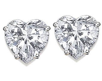 Heart Shape Studs Cubic Zirconia CZ Earrings in 14k Solid Gold Push Backs