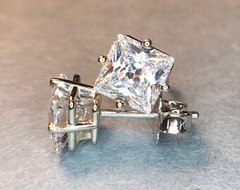 Princess cut cubic zirconia studs earrings in 14K solid gold