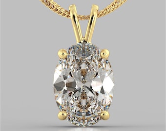 Oval Shape Cut cubic zirconia Solitaire CZ Pendant in 14K Gold