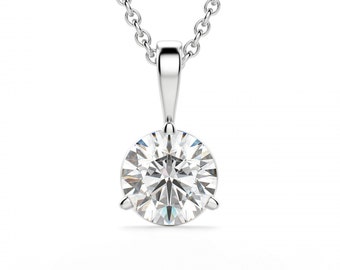 Certified Moissanite Round 3 Prong Martini Gold Pendant