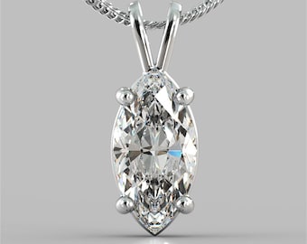 Marquise Shape CZ Pendant Cubic Zirconia Solitaire Brilliant Cut in 14K Gold