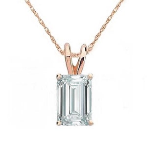 Emerald Cut cubic zirconia Solitaire CZ  Pendant in 14K Gold