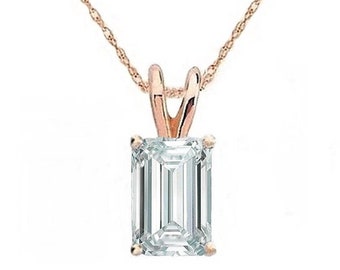 Emerald Cut cubic zirconia Solitaire CZ  Pendant in 14K Gold