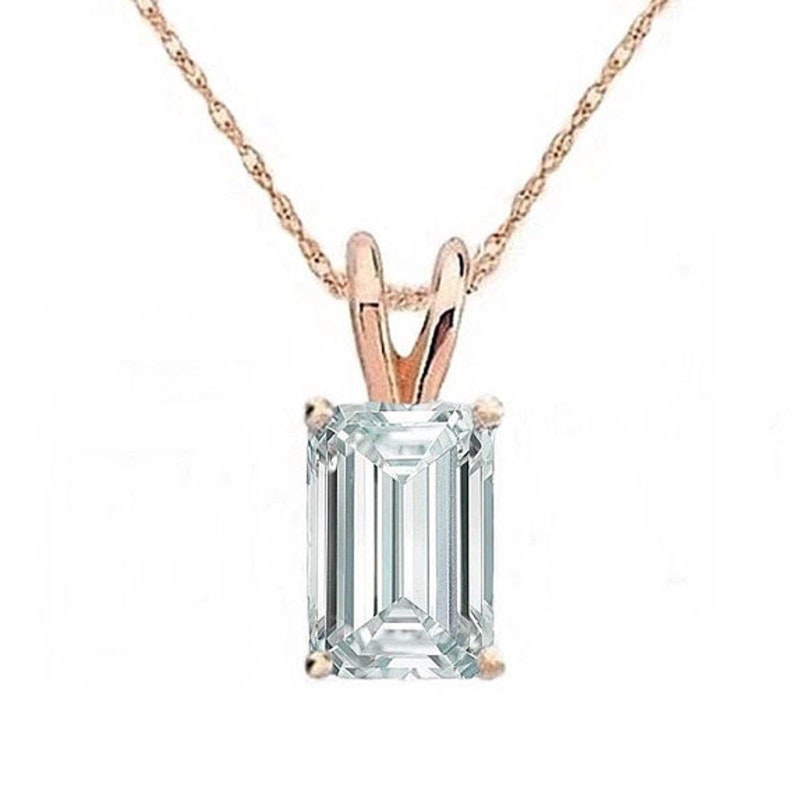 Emerald Cut Cubic Zirconia Solitaire CZ Pendant in 14K Gold - Etsy