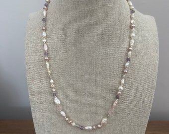 Amethyst and Freshwater Pearl Necklace | Genuine Pearl Necklace | Handmade Beaded Necklace