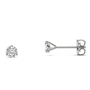 Diamond Stud Earrings/ Solitaire Round Cut in 14K White Gold /3 Prong Martini Setting