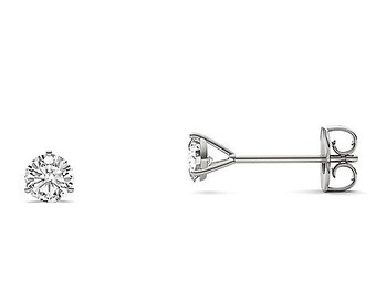 Diamond Stud Earrings/ Solitaire Round Cut in 14K White Gold /3 Prong Martini Setting