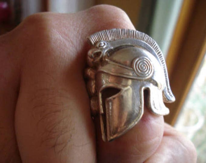 Featured listing image: Skull Helmet Ring Gladiator Spartan in Sterling Silver