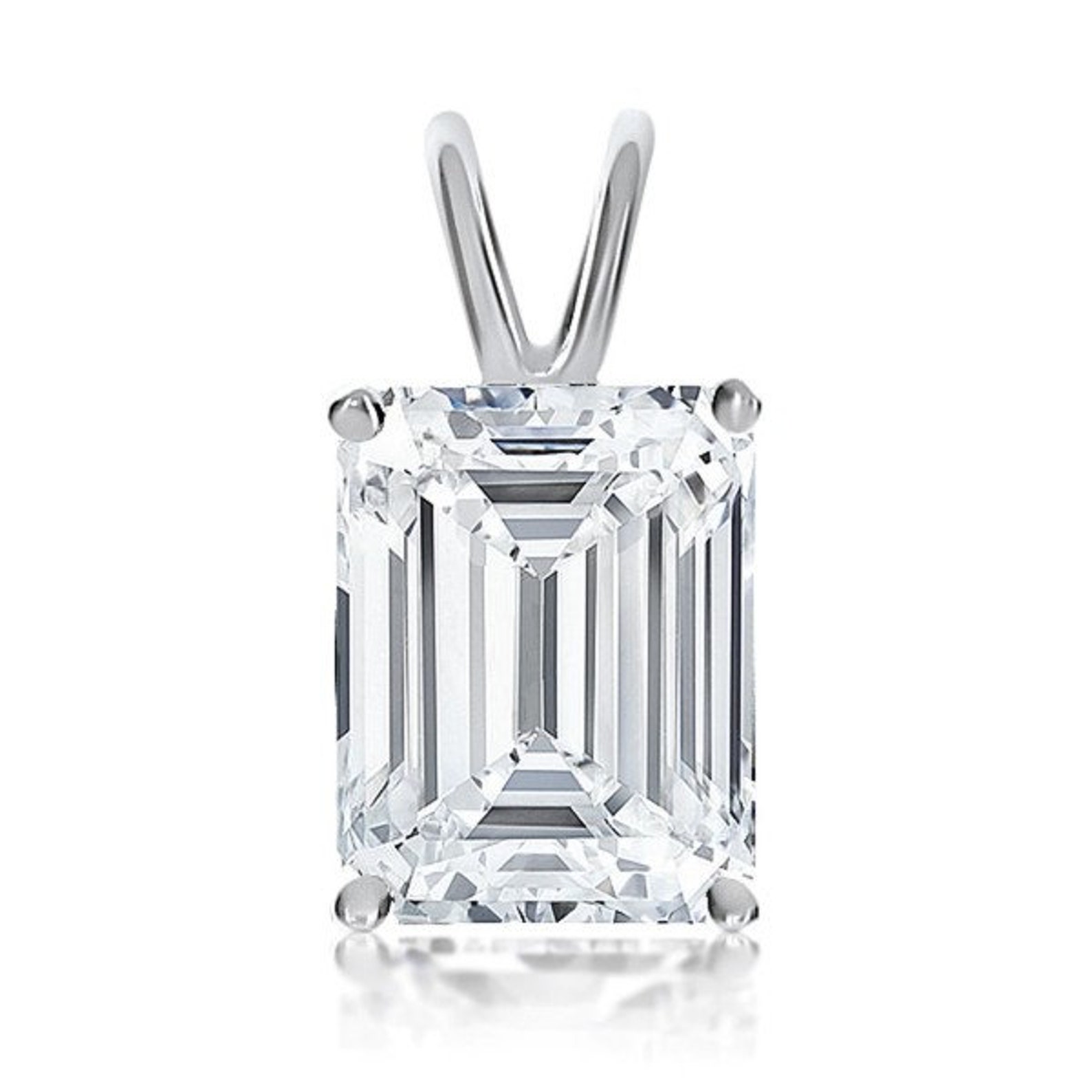 Emerald Cut Cubic Zirconia Solitaire CZ Pendant in 14K Gold - Etsy