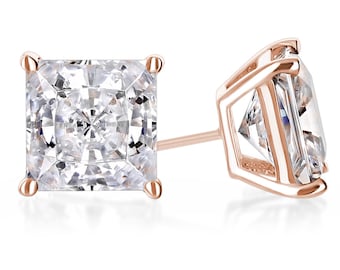 Princess cut cubic zirconia studs earrings in 14K solid gold