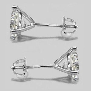 14K GOLD 3 prong martini setting Brilliant Round SWAROVSKI cut cubic zirconia cz solitaire studs EARRINGS with screw post and back