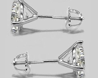 14K GOLD 3 prong martini setting Brilliant Round SWAROVSKI cut cubic zirconia cz solitaire studs EARRINGS with screw post and back