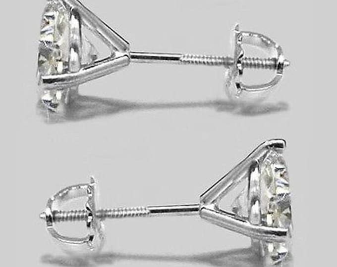 Featured listing image: 14K GOLD 3 prong martini setting Brilliant Round SWAROVSKI cut cubic zirconia cz solitaire studs EARRINGS with screw post and back