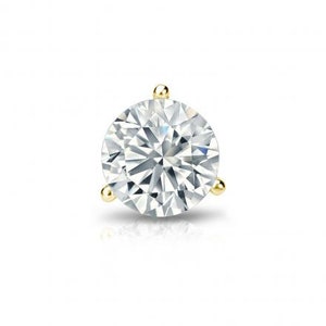 Single Diamond Stud Earring Solitaire Round Cut in 14K White or Yellow Gold 3 Prong Martini Setting