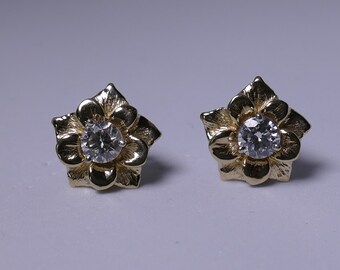 Solid 14K Gold 14mm Flower Earring Stud Jackets