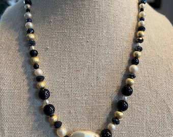 Baroque Pearl Necklace | Onyx, Gemstones & Gold-Filled Beads