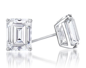 Emerald Cut cubic zirconia gold studs