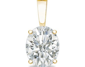 Oval Cubic Zirconia Solid Bail Solitaire Pendant in 14K Gold