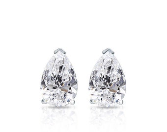 Pear Shape Studs 14k Gold Pear Cut Cubic Zirconia Stud Earrings V-End Prong