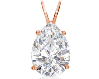 Cubic zirconia Solitaire Pear Shape Cut Pendant in 14K Gold