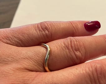 14K Solid Gold Wave Ring - Dainty Stacking Band