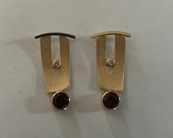 Vintage Diamond Garnet Hoop Earring Enhancers in 14k Yellow Gold