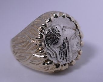 Coin Ring ALEXANDER THE GREAT in 14K White and Yellow Gold