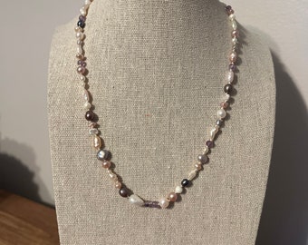 Freshwater Pearl and Amethyst Necklace | Genuine Pearl Necklace | Handmade Beaded Necklace