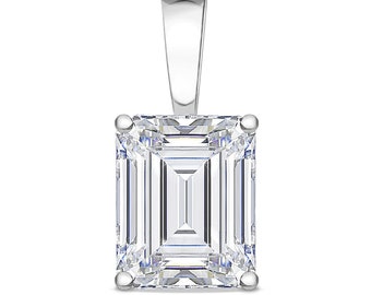 Emerald Step Cut CZ Solid Bail Solitaire Pendant in 14k Gold