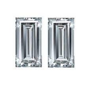 May include: Two clear, rectangular, emerald-cut gemstones.