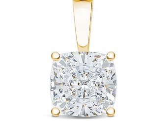 Cushion Cut Cubic Zirconia Solid Bail Solitaire Pendant in 14K Gold
