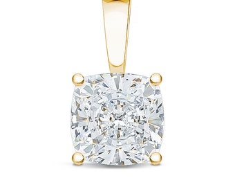 Cushion Cut Cubic Zirconia Solid Bail Solitaire Pendant in 14K Gold