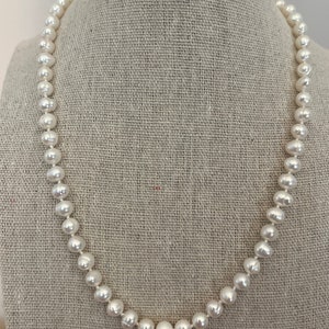 Genuine Freshwater Pearl Necklace in Sterling Silver, Round Fresh Water Pearl Necklace, Men or Women