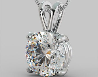Round Cut Pendant Cubic Zirconia CZ 4 Prong Basket Setting in 14k Gold
