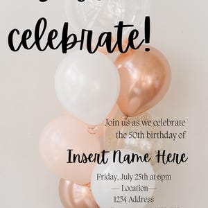 Let’s Celebrate party invitation, editable template, instant download, birthday party invites, printable,