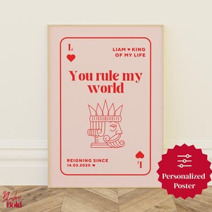 Póster de pareja personalizado, carta de rey, regalo romántico para hombre, regalo de San Valentín, regalo para novio, arte mural imprimible