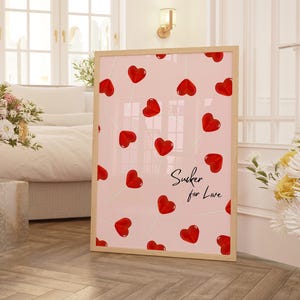 Póster de piruleta de corazón rojo, para enamorados, arte mural pop, póster femenino, decoración moderna para San Valentín, póster romántico