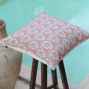 Handmade Beige Paisley Handblock Printed Pillow Cover, Indian Style Linen Decorative Cushion, Farmhouse Pillow 20x20 inch