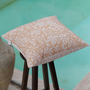 Handmade Mustard & Beige Floral Handblock Printed Pillow Cover, Indian Style Linen Decorative Cushion, Farmhouse Pillow 20x20 inch