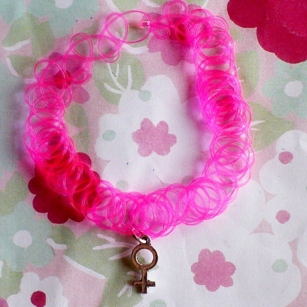 feminist 90's tattoo choker, 90s style, sassy, grunge, goth, feminism, necklace, raver, girlboss