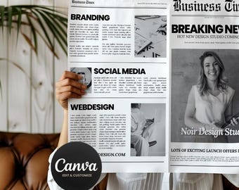 Canva Business Newspaper Template | New Business Announcement Template | Newspaper for Business Launch | Canva Template Brand Photography