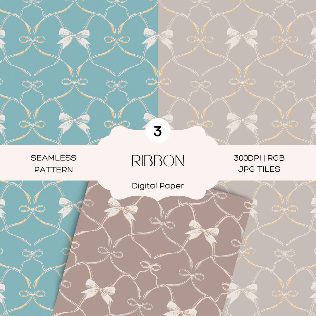Blue Ribbin Pattern Ribbon Seamless Pattern | Blue, Brown, Light Beige, Commercial - Etsy